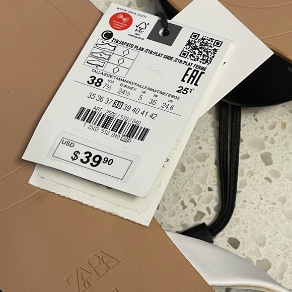 ZARA Flat Slingback shoes Black White Color block 7.5 NEW with tags Chic - Picture 5 of 5